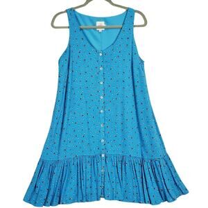 Hatch Blue Maternity Dress S Sleeveless Floral Ruffle Baby Cottagecore Whimsy